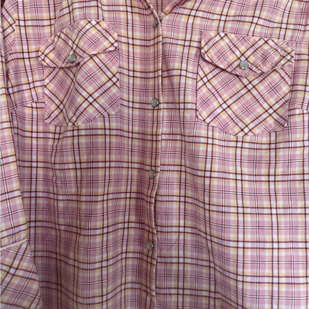 Pink Plaid Women's Button Down Shirt - Picture 4 of 6
